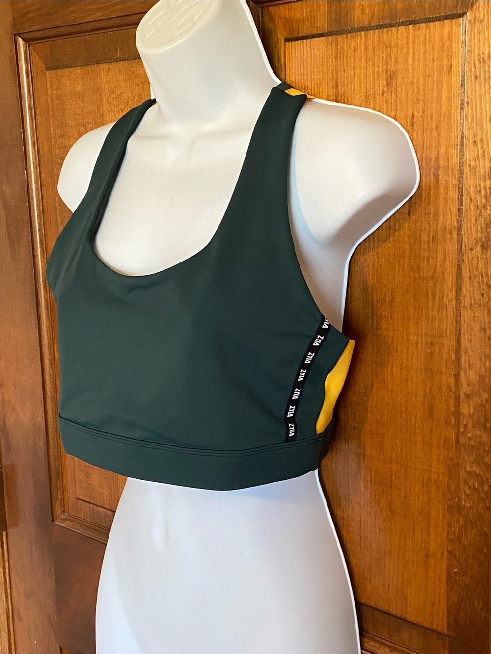Zyia Active Gameday Light 'n Tight green and yellow racerback sports bra Size L - Picture 5 of 7
